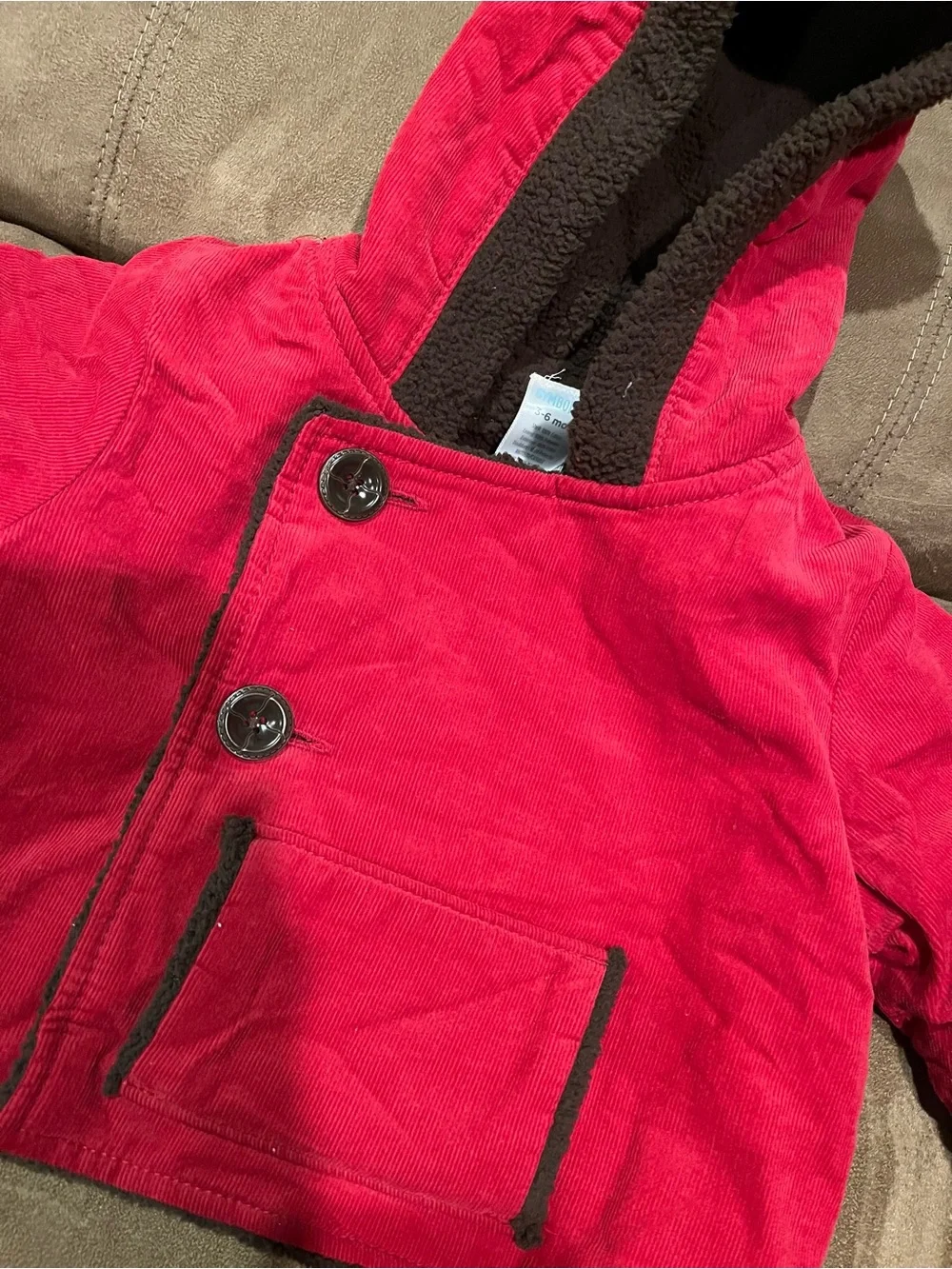Gymboree Red Hooded Jacket with Brown Trim